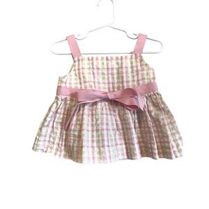 Lydia Jane Sleeveless Pink Checkered Peplum Top Bow Feminine Coquette Size 24m
